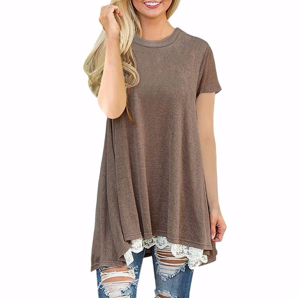 Womens Ladies Casual Lace Short Sleeve Shirt Pullover Tops Blouse