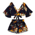 Casual Two Piece Set Women Botanical Print Summer V Collar Top Shorts Beachwear